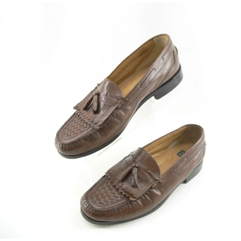 Nunn Bush Brown Weave Tassel Loafers Leather Slip On‎ Mens Shoes Size 10 M